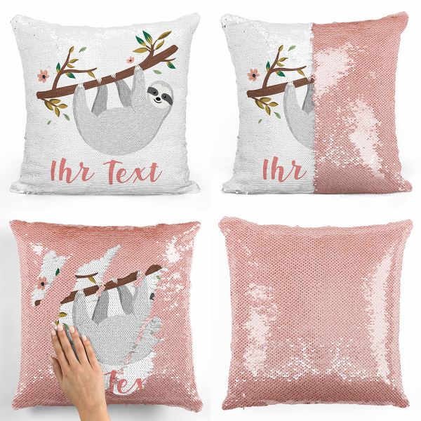 Personalisierte Kissen mit Wendepailletten - Faultier