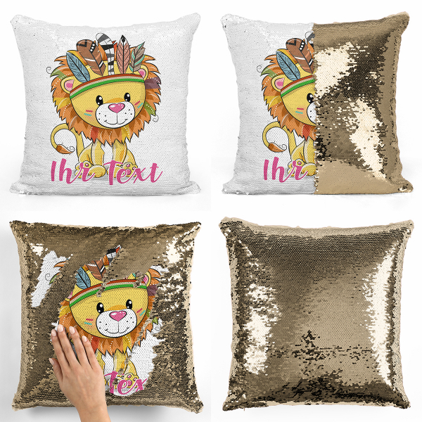 Personalisierte Kissen mit Wendepailletten - Indianerlöwe