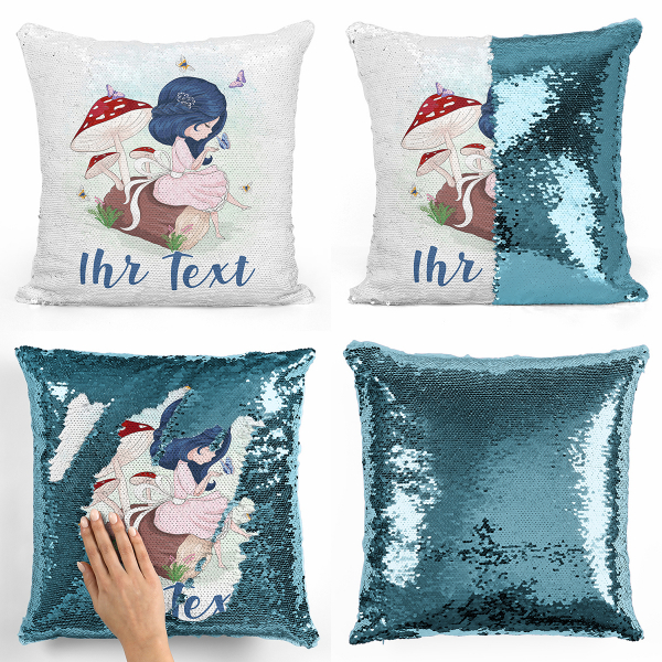 Personalisierte Kissen mit Wendepailletten - Kleines Mädchen im Wald