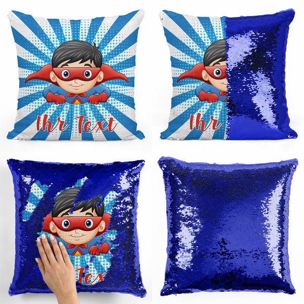 Personalisierte Kissen mit Wendepailletten - Superheld