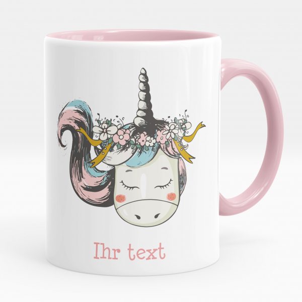 Personalisierte Tasse - Einhorn Blumen