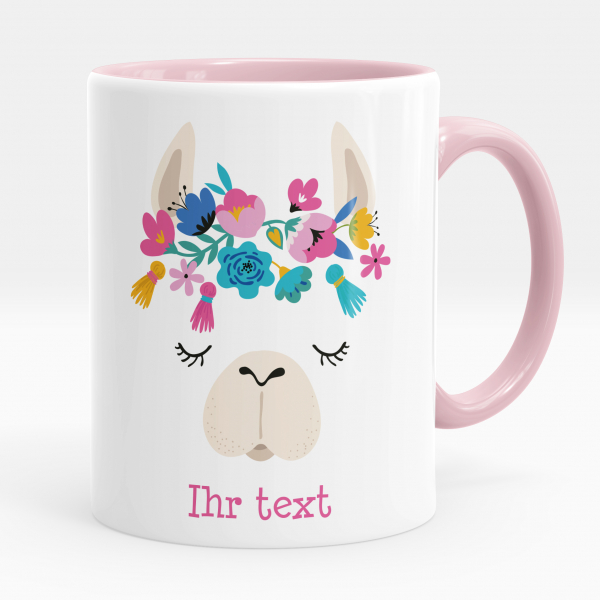 Personalisierte Tasse - Lama und Blumen